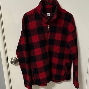 Old Navy Red and Black Buffalo Plaid Fleece Pullover